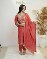 Heavy shimmer tissue mirror salwar suit orange